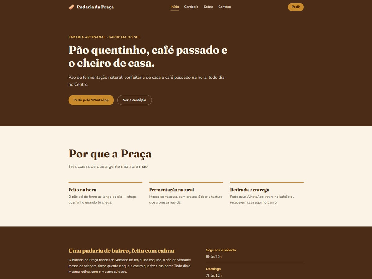 Site do projeto Padaria da Praça